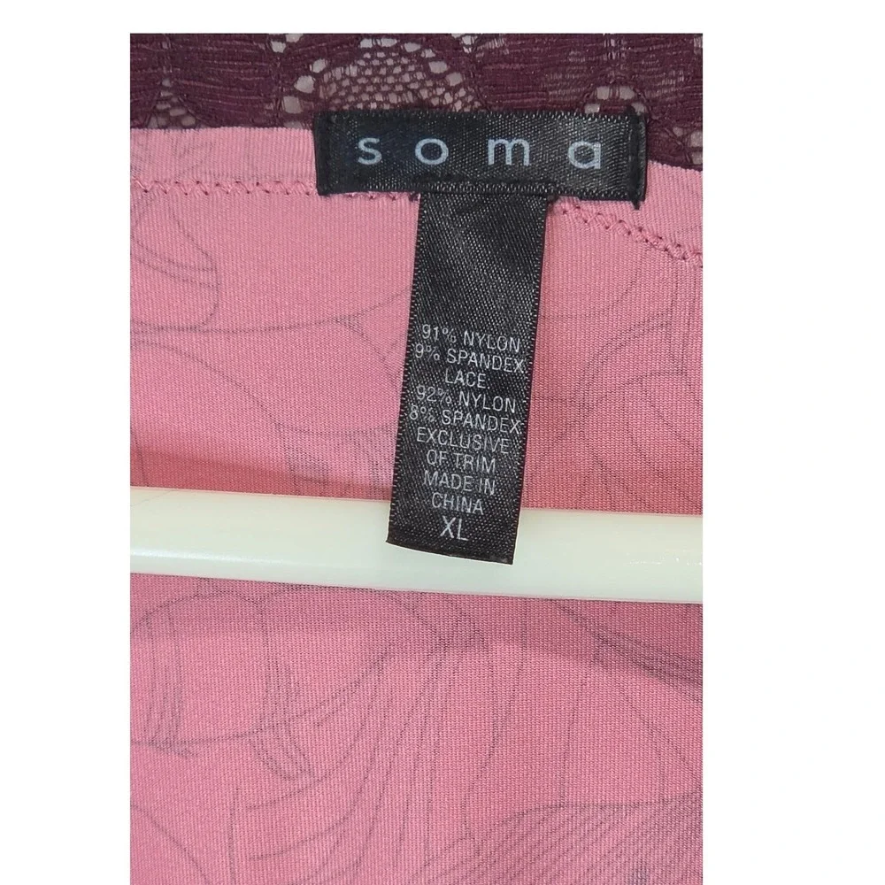 Soma Intimates Floral Lace Trim Wrap Robe Mauve Pink Burgundy XL Loungewear
